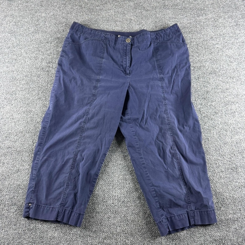 Chico's Capri Pants Womens 3 Blue Twill Elastic Waist Pockets Relaxed Button Hem